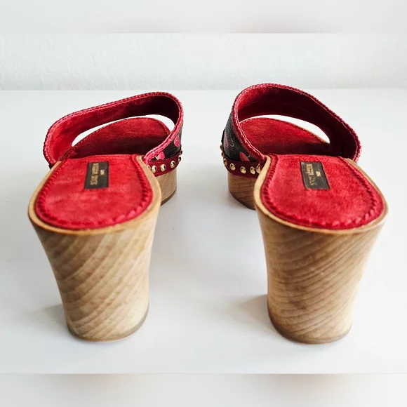 Louis Vuitton Red Cherry Takashi Murakami Monogram Wooden Clogs Mules EU 36.5